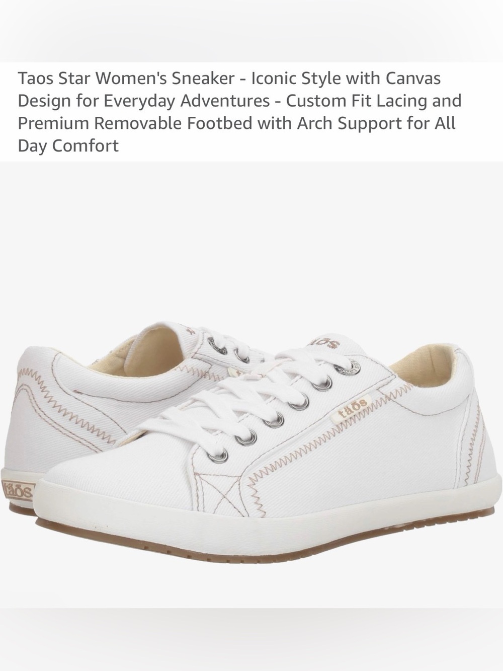 Taos Footwear Women’s 7 Canvas Sneakers in White with Tan Accents